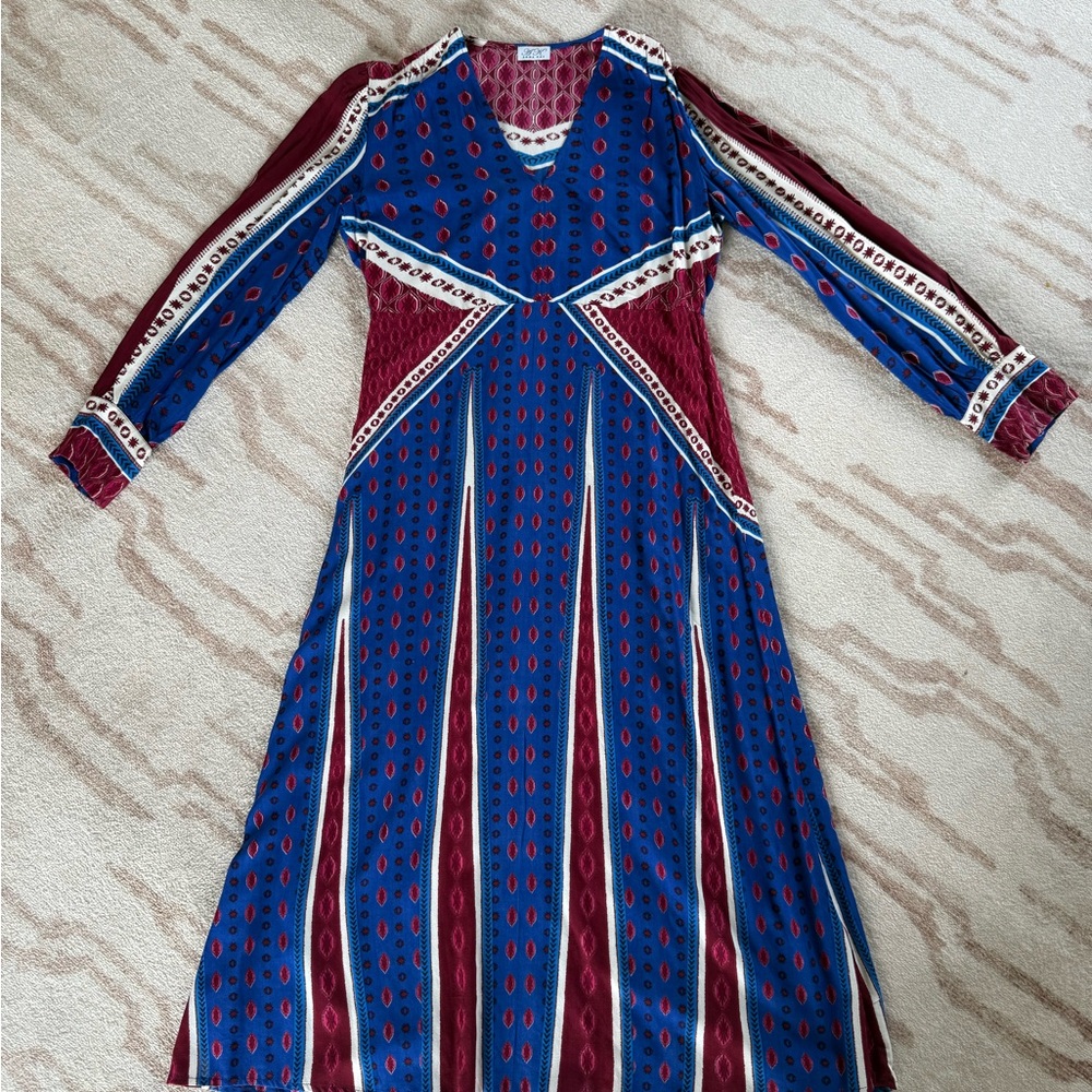 Elegant Hamptons Blue and Red Patterned Dress